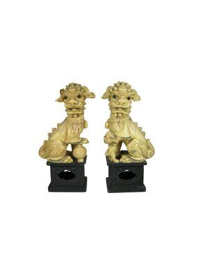 Chinese Foo Dog Guardian Statue Pair Set 2 Carved Resin Italy Feng Shui Vintage